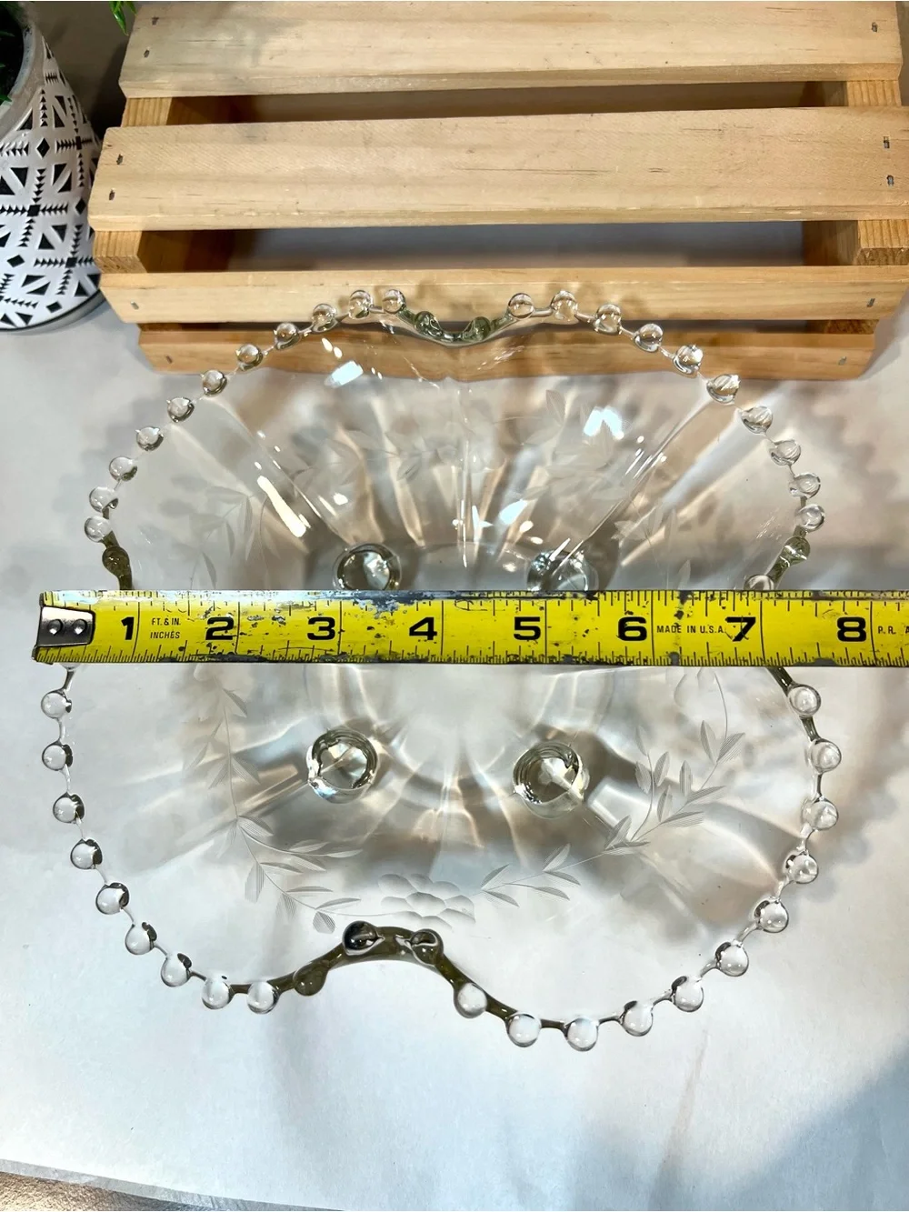 Imperial Glass “Candlewick” Decorative Footed Glass Bowl | Beaded Edge | Etched